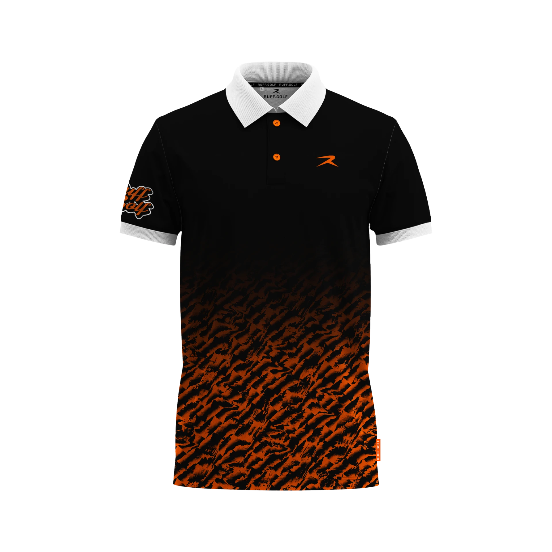 RUFF.GOLF Polo Shirt in Schwarz mit orangem Print