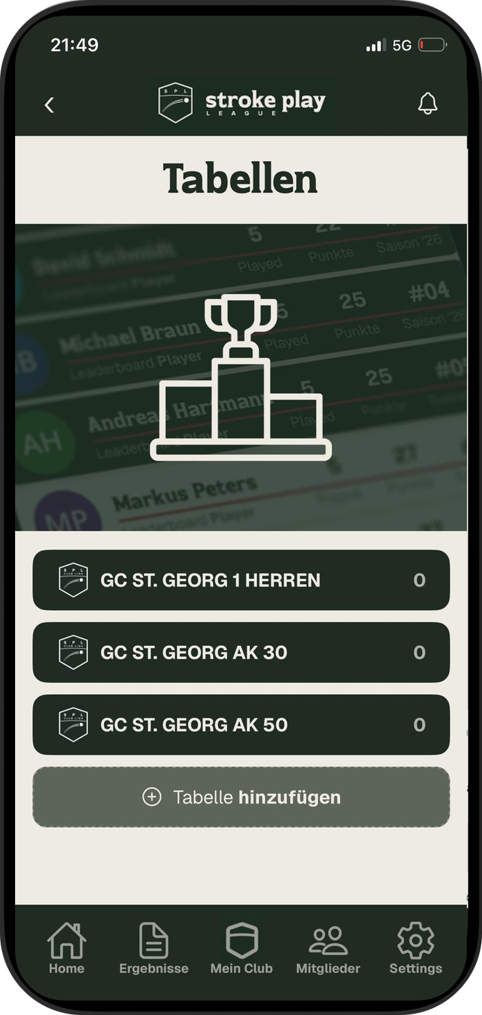 Club-Tabellen – Screenshot aus der SPL App